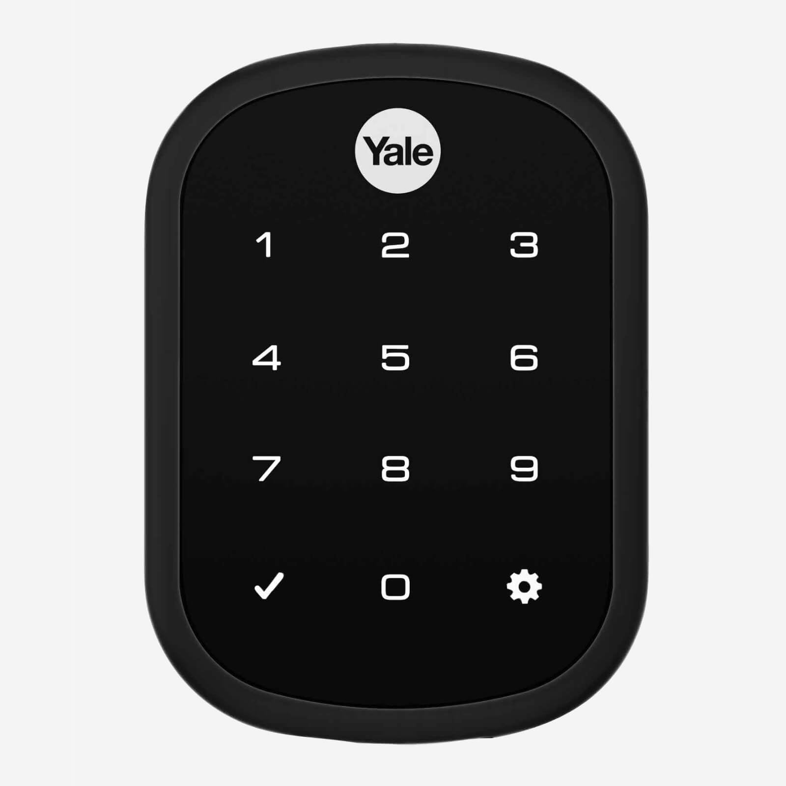 Yale Assure Lock SL door lock with touchscreen keypad and logo on the top, in Black.
