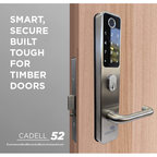 CADELL52 in satin stainless steel fitted to a timber door