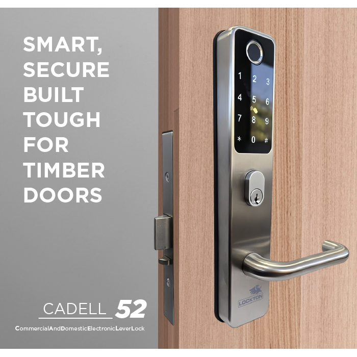 CADELL52 in satin stainless steel fitted to a timber door