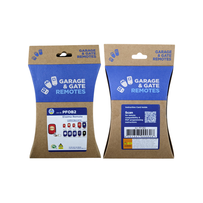Elsema PFOB2 PentaFOB 2-Channel Garage Remote front and back retail packaging