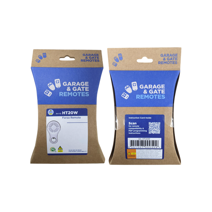 Forza HT20W 4-Channel 433 MHz Garage Remote front and back retail packaging