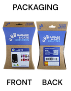 JMA M-TC B&D and ATA Tri-Code Garage Remote retail packaging, front and back