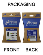 Merlin E960M 4-Channel Garage Remote retail packaging, front and back
