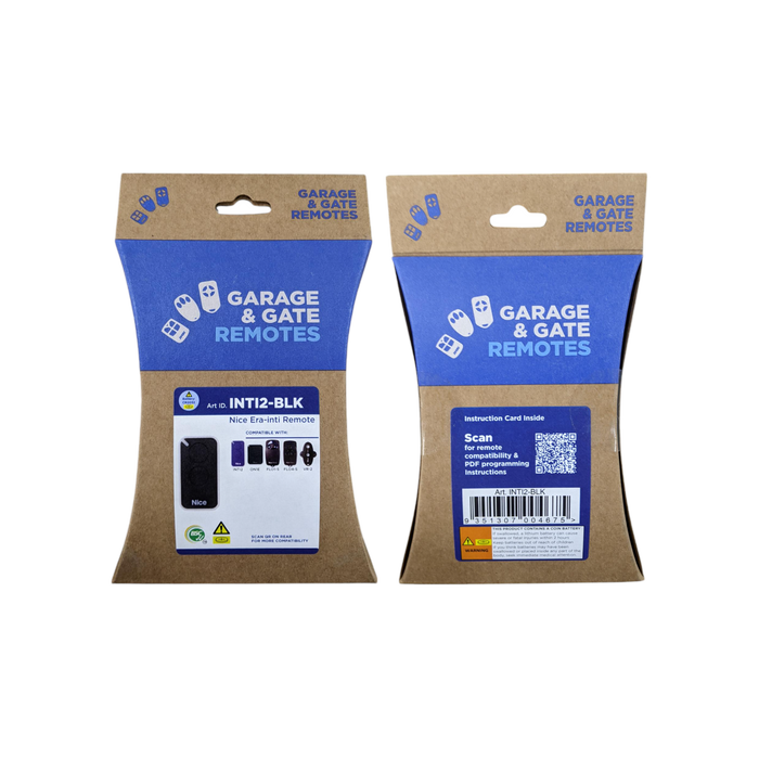 Nice INTI2-BLK Era-Inti 2-Channel Garage Remote front and back retail packaging