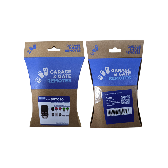 SGT SGT030 C945-Compatible 4-Channel Garage Remote front and back retail packaging