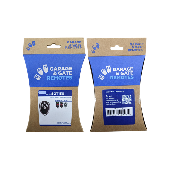 SGT SGT130 SMART4S-Compatible 4-Channel Garage Remote front and back retail packaging